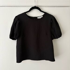 She + Sky Black Textured Puff Sleeve Top
